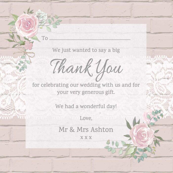 Pink Theme Wedding Thank You Card Back