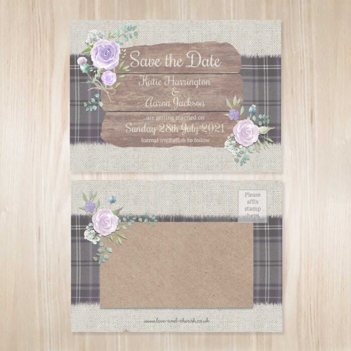 Scottish themed tartan wedding save the date.