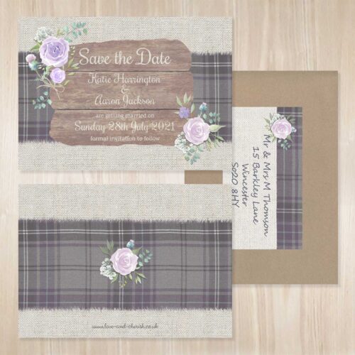 Scottish themed tartan wedding save the date.