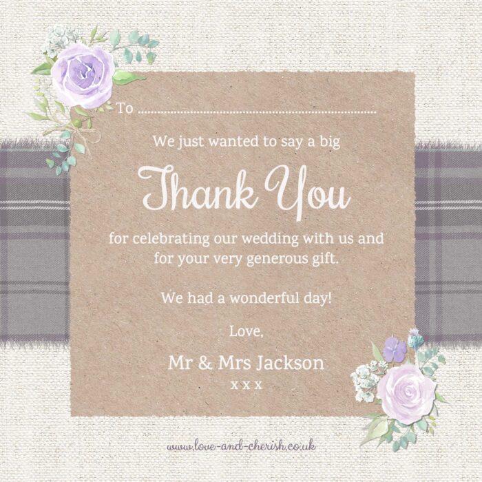Scottish themed wedding thank you card back