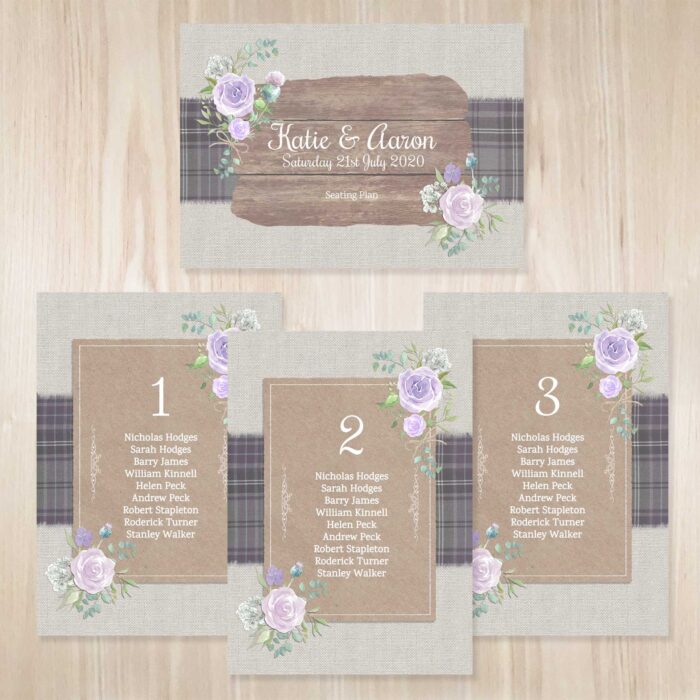 Tartan Theme Wedding Seating Plan Cards