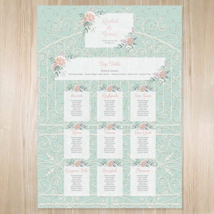 Secret garden themed wedding seating plan.