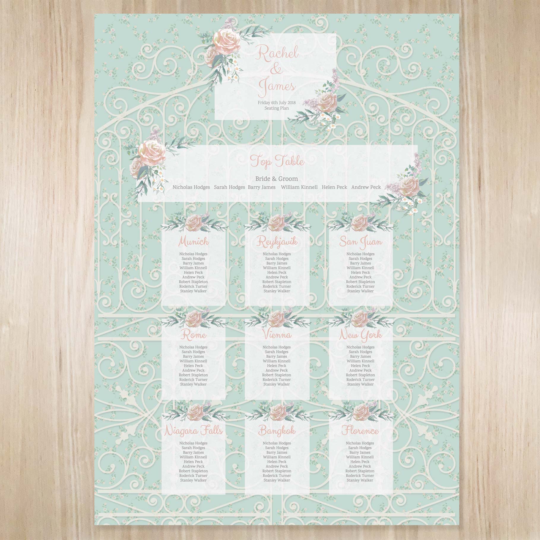 Secret garden themed wedding seating plan.